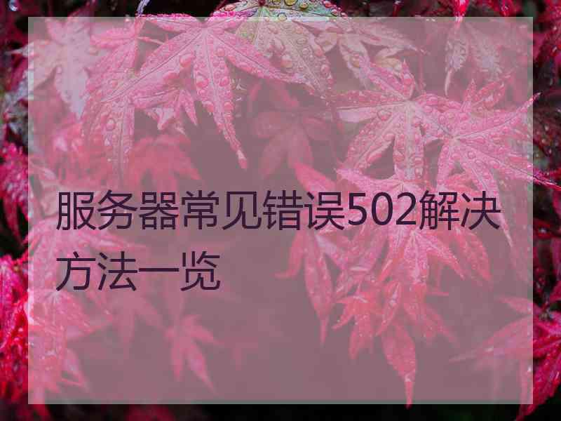 服务器常见错误502解决方法一览