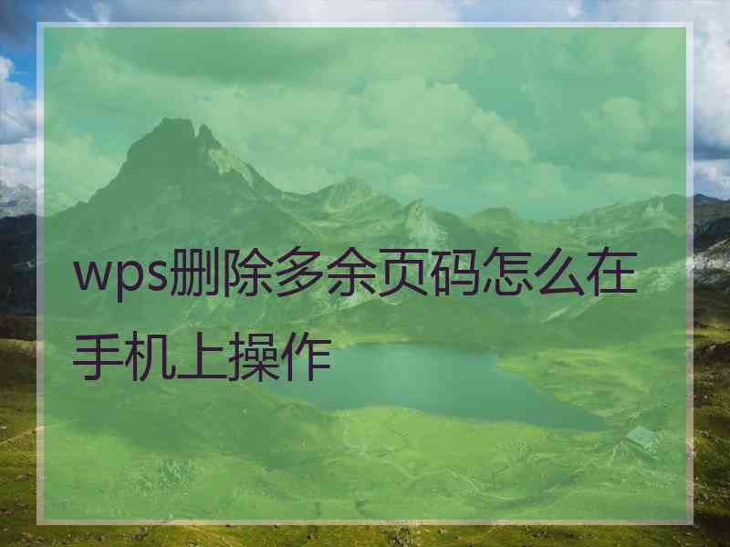 wps删除多余页码怎么在手机上操作