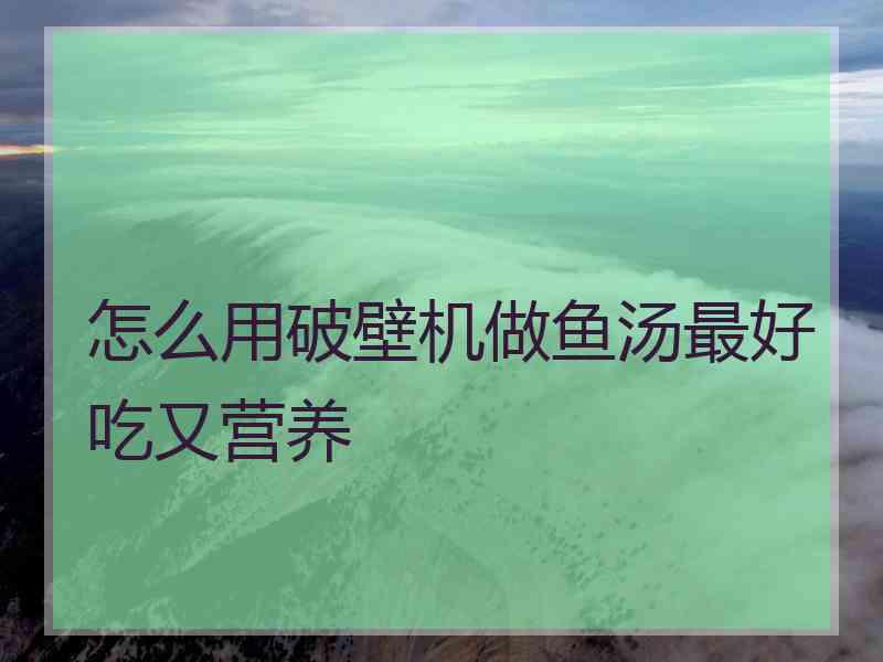 怎么用破壁机做鱼汤最好吃又营养