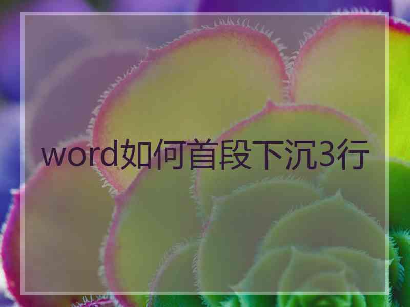 word如何首段下沉3行